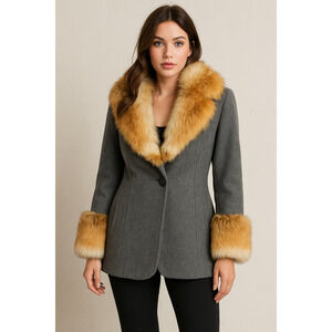 Vintage Princess Penny Lane Small Wool Coat with Fox Fur Collar & Cuffs